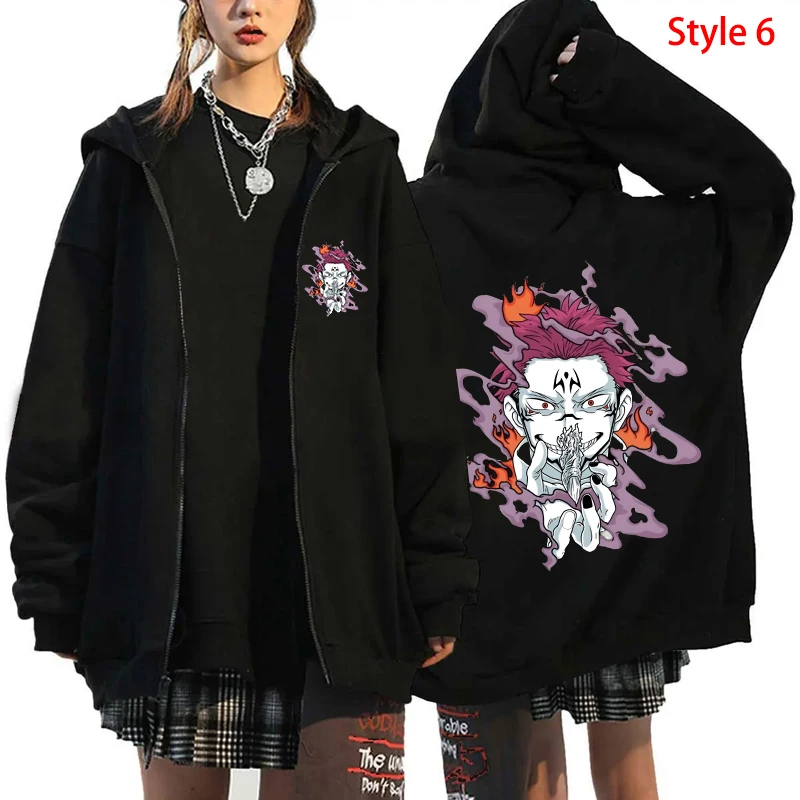 NEW Women\'s Men\'s Fashion Zip Hoodie Ryomen Sukuna Printing Zipper Sweatshirt Autumn Winter Casual Long Sleeve Jacket Coat Anime