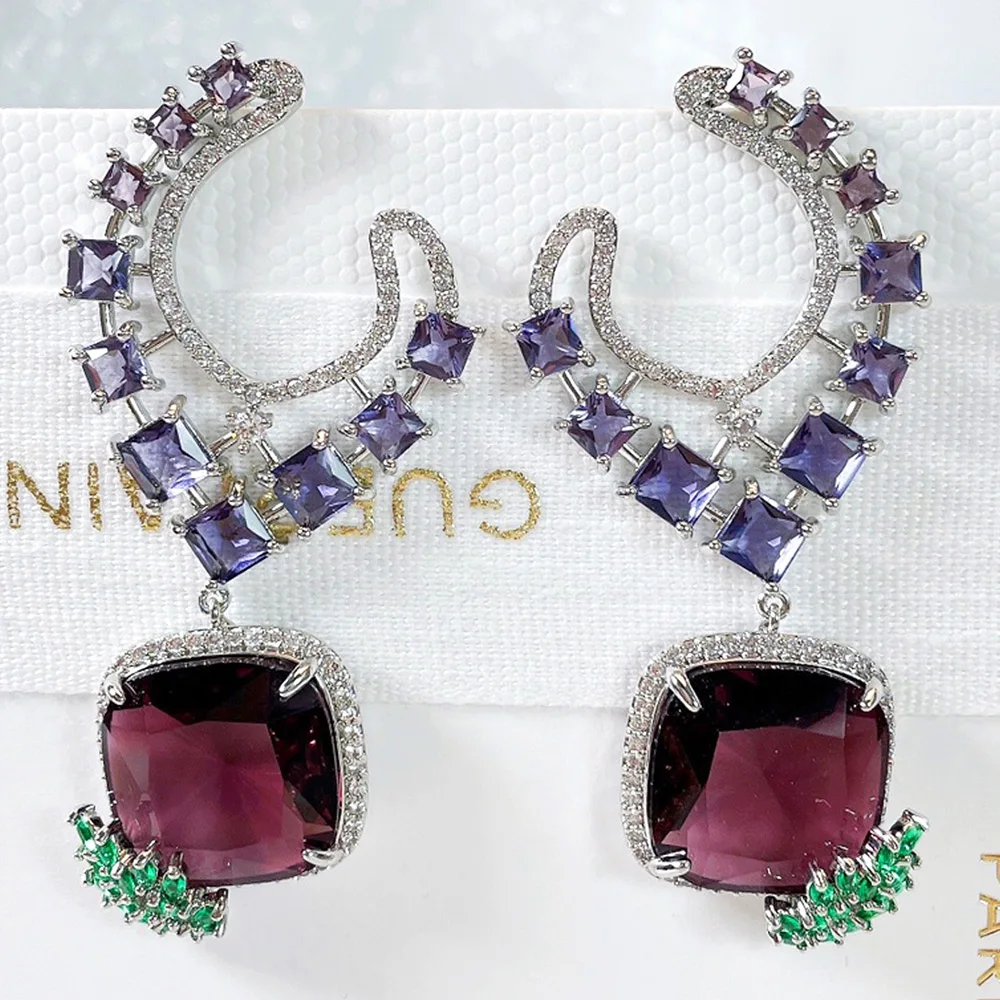 

Missvikki Trendy Heart Square Dangle Earrings for Women Bridal Wedding Multicolor CZ Bijoux High Quality Brand Gorgeous Trendy