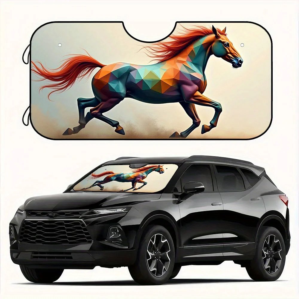 1pc, Sun Visor For Car Windshield Sun Shade Galloping Horses Texture Painting, Blocks Rays Car Window Shades Auto Sunshades For