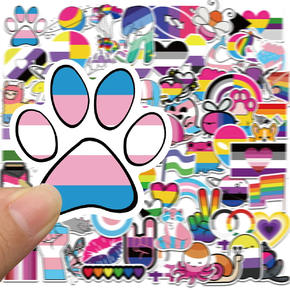 50/100pcs Cartoon Pride Stickers Rainbow Sticker Colorful Waterproof PVC Decals for Water Bottle Laptop Motor Phone