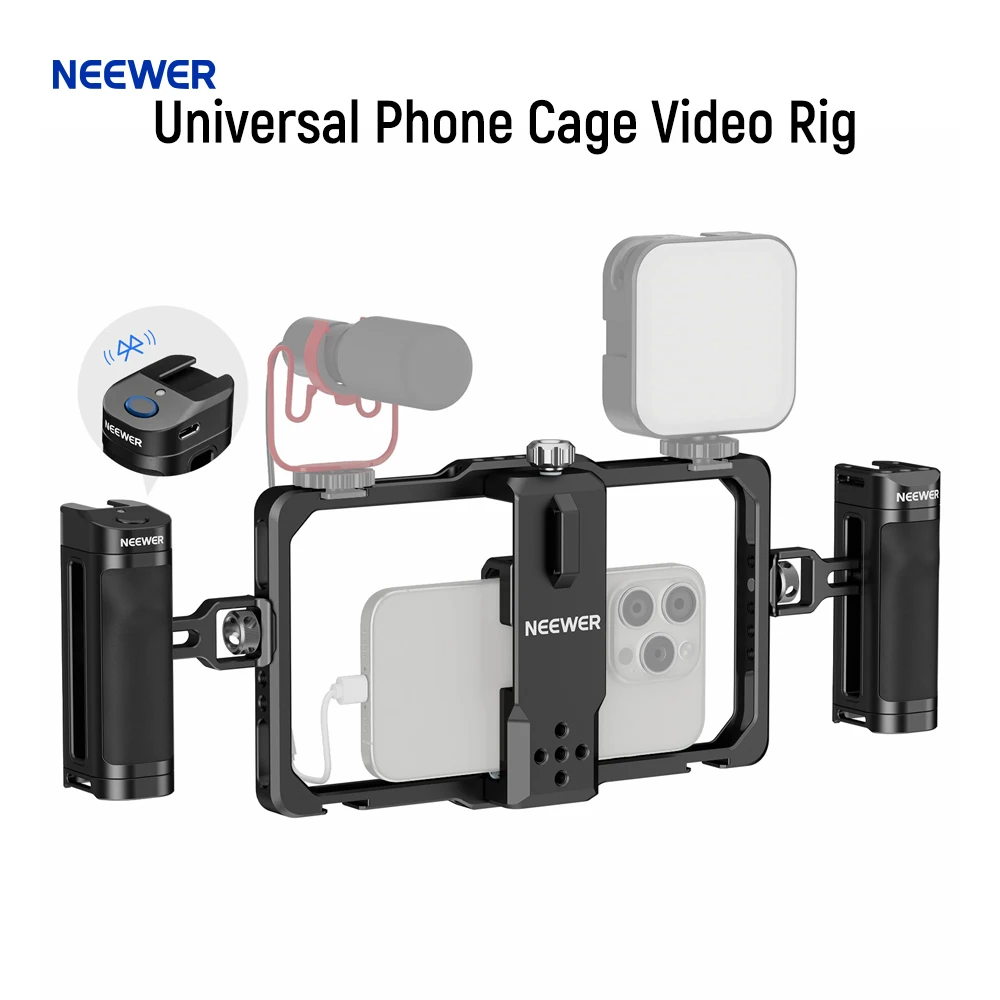 

NEEWER Universal Phone Cage Rig with Bluetooth Side Handle Smartphone Stabilizer For iPhone 15 Pro Max 15 Pro Galaxy S24 Ultra