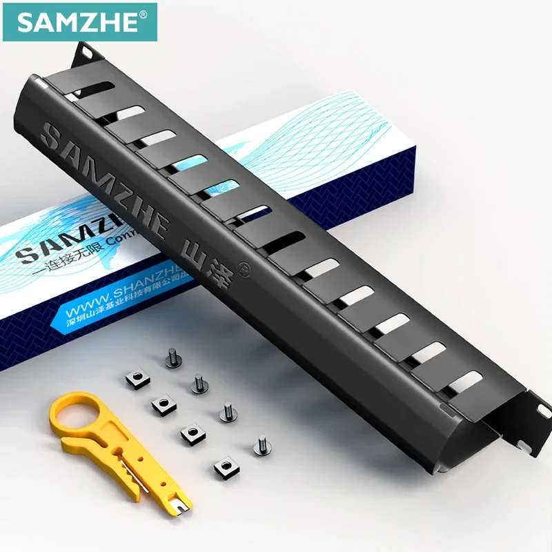 SAMZHE Cable Management Horizontal Mount 12/25 Slot Metal Finger Duct Wire Organizer with Cover for 19 inch Server Rack
