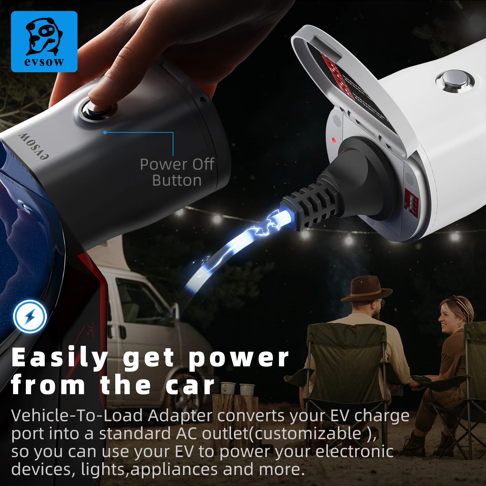 evsow GBT V2L EV محول التفريغ مع مفتاح قابل للتعديل وحماية درجة الحرارة V2L موصل التفريغ لتفريغ سيارة EV الصينية