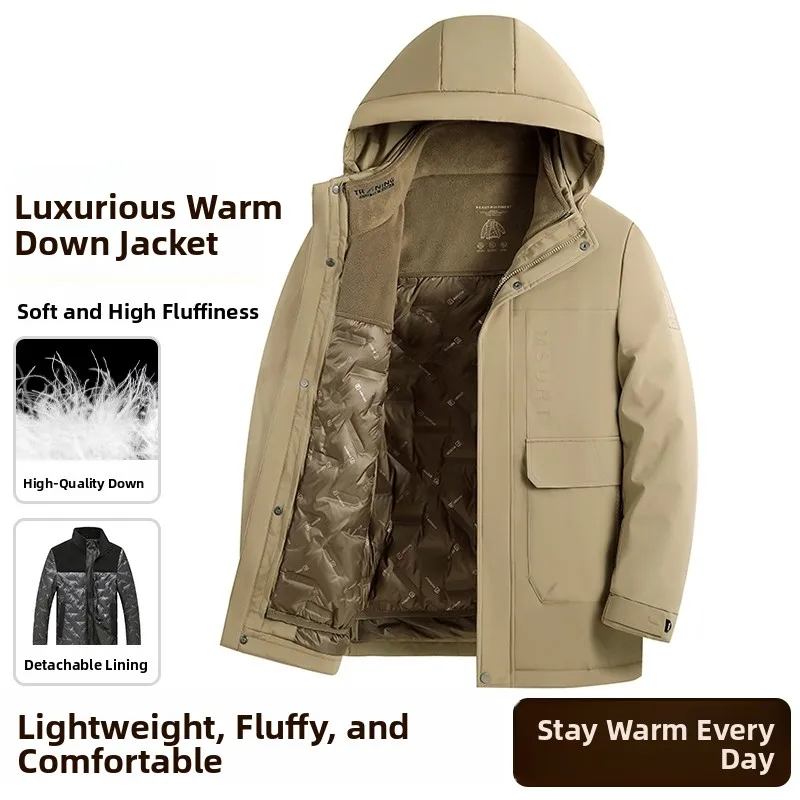 

Men's Thiened Hooded down Jaet Removable Inner Windproof Cold Resistant Winter Outerwear Faion Urban Sle