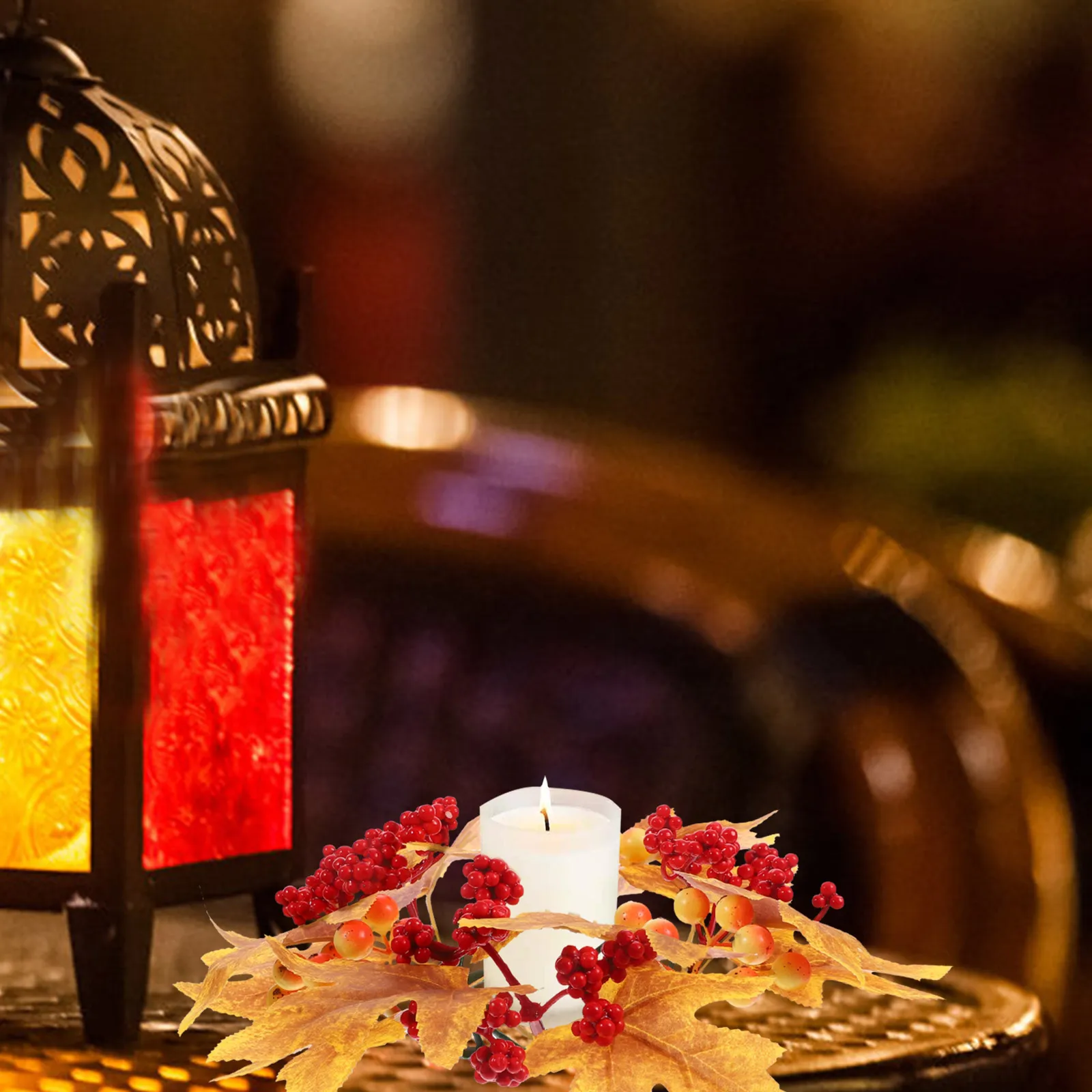 

Fall Garland Ring Thanksgiving Day Table Centerpiece Leaf Wreath For Wall Door Decoration Wedding Halloween Party