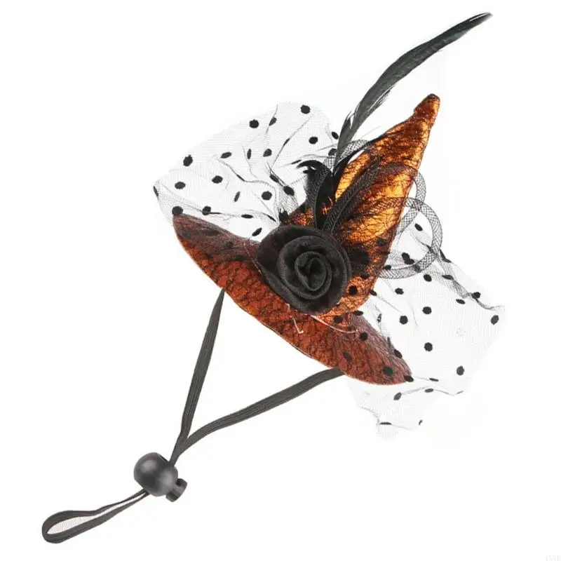 4x7b Pet Witch Hat Halloween Carnivals Photography Dogs Witch Hat with Stretch Rope Rope Cosplay Cosplay Hat for Small Dogs