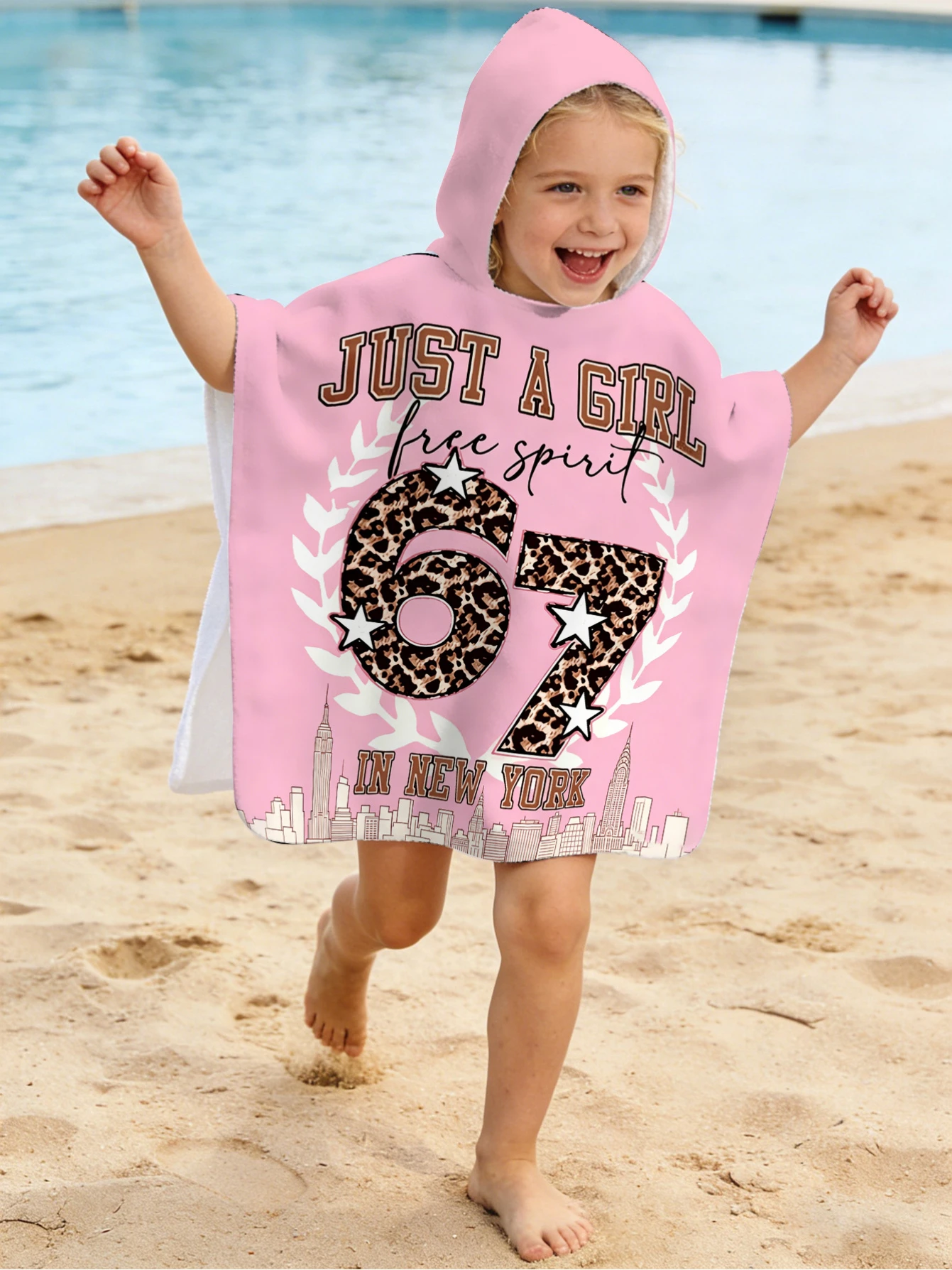67 Friendship Free Spirit Towel 2D Print Microfiber Quick Dry Poncho for Kids Adult for Bath Beach Pool Swimming Leopard Star