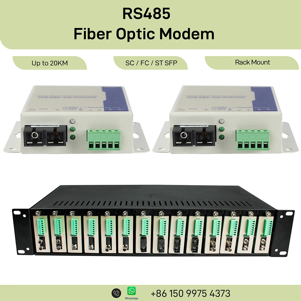 

RS485 Fiber Optic Modem Industrial Data Converter Device Server Serial Communication Over Fiber Up to 20KM