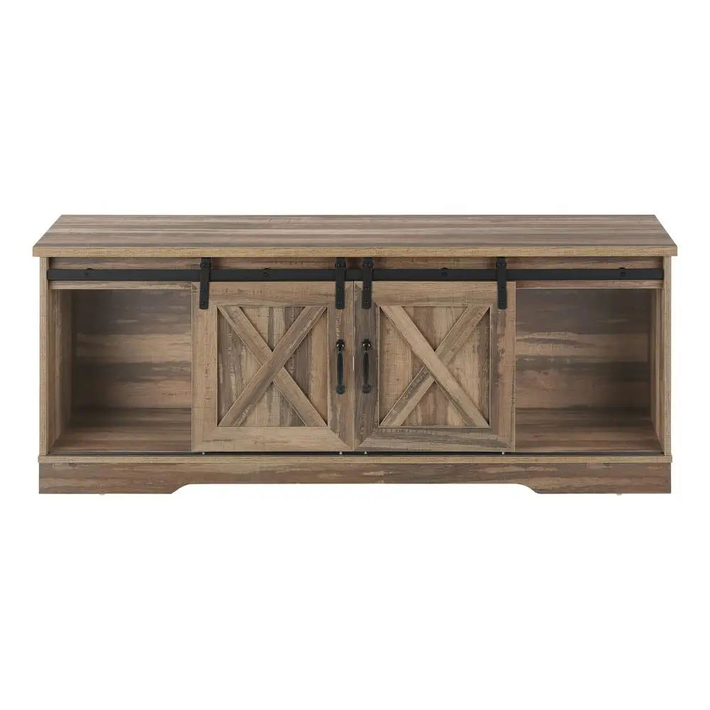 وحدة تحكم وسائط بحامل تلفزيون مقاس 60 بوصة مع أبواب الحظيرة ومركز الترفيه في المزرعة وخزانة تخزين ذات صفائح بنية