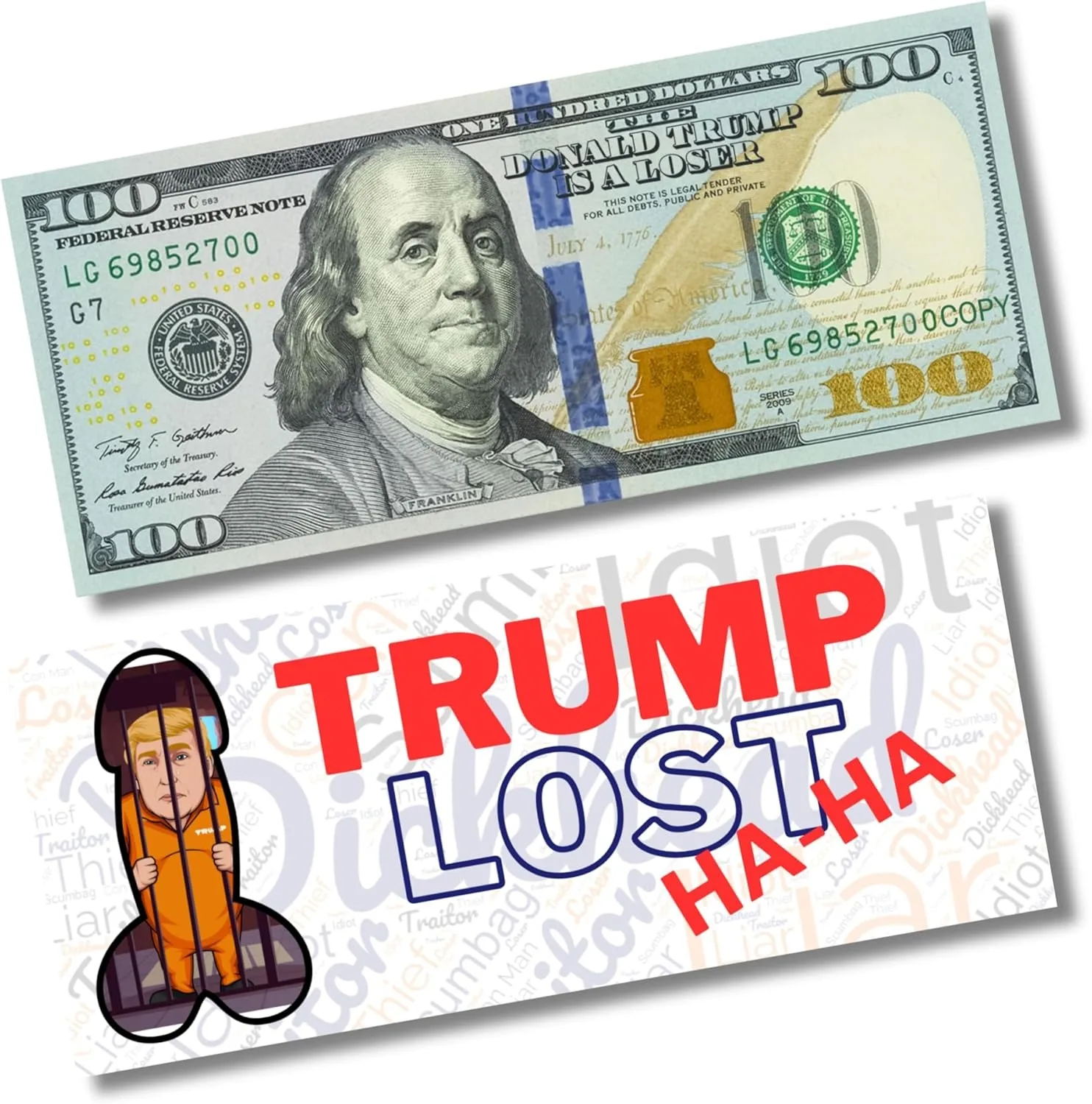 100 Pack Trump in Jail Prank Hundred Dollar Bill. Trump Lost $100 Bill for Prank Gift. Anti Trump Funny Gag Gift for Republicans