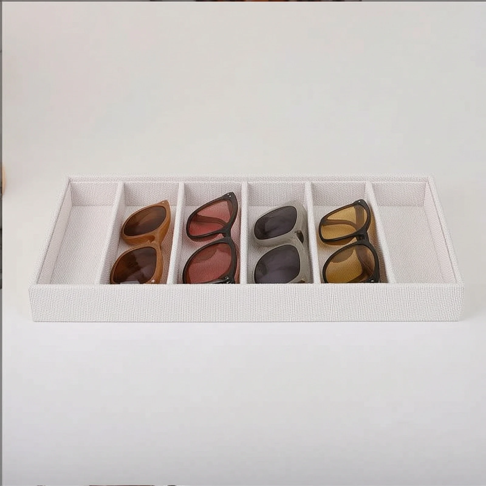 Eyewear Tray with 6 Compartments Linen-Textured Sunglass Display Tray Bandeja Para Gafas De Sol Countertop for Retailers