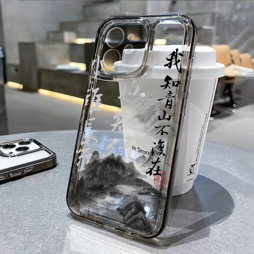 Przezroczyste etui na telefon iPhone 11, iPhone 15, 16, 13, 17, 12, 14 Pro Max Air XR XS X 7 8 SE, estetyczne, artystyczne, w stylu chińskim.