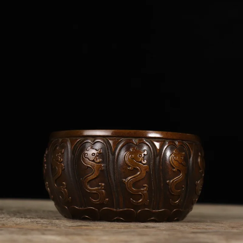 Antique Collection: Purple Dragon Pattern Bowl-shaped , Copper Incense Burner Ornament for Home Decoration,
