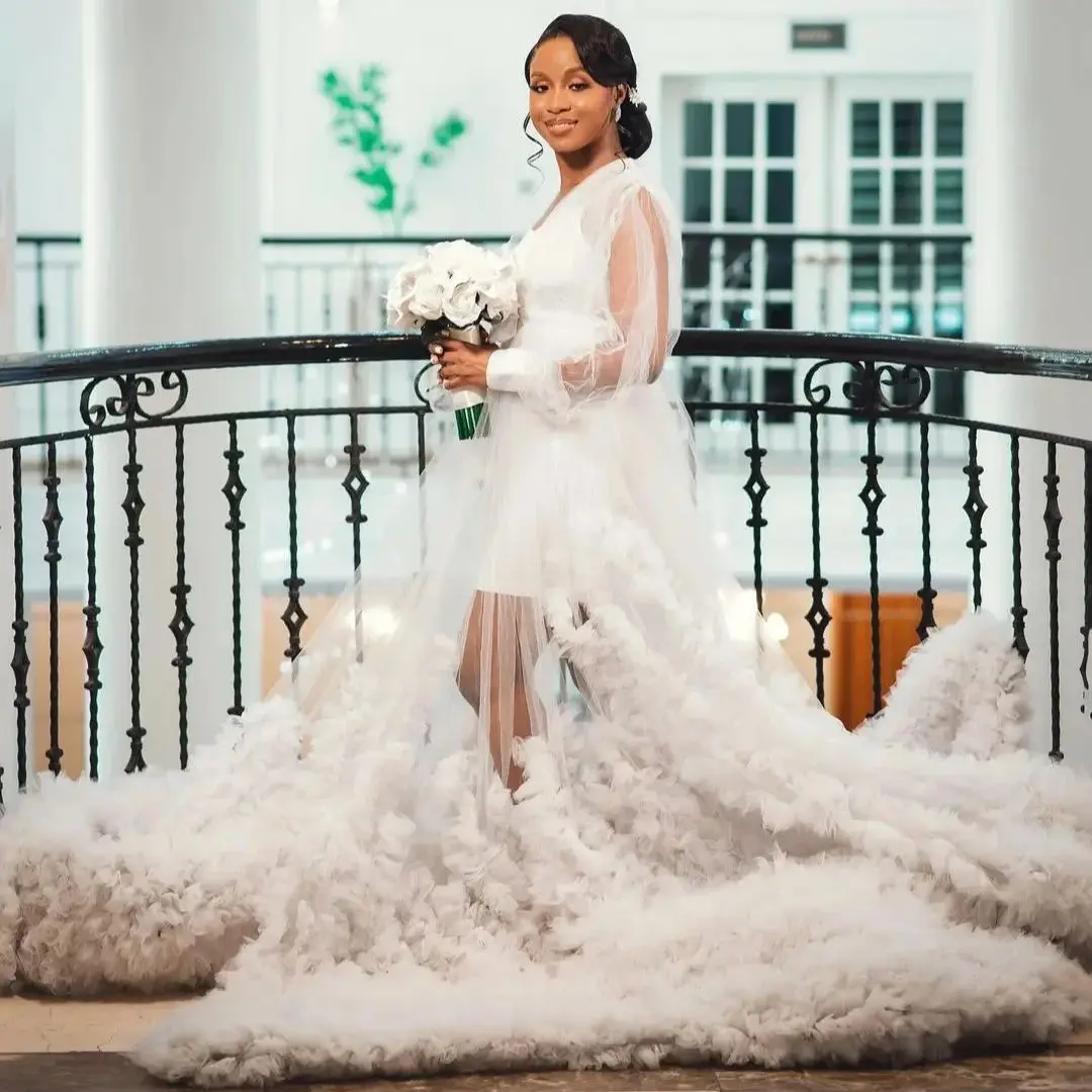 Vestido de novia de 2 piezas, vestidos de novia personalizados de tul con volantes para playa, vestido de noche para sesión de fotos