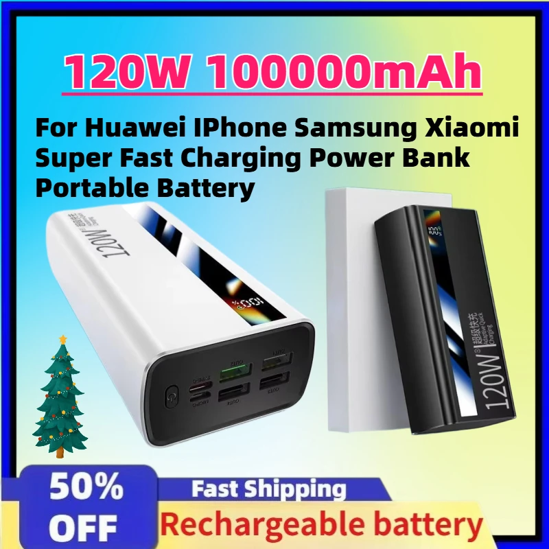 

Новый внешний аккумулятор высокой емкости 120 Вт 100000 мАч для Huawei, iPhone, Samsung, Xiaomi: портативное устройство для сверхбыстрой зарядки