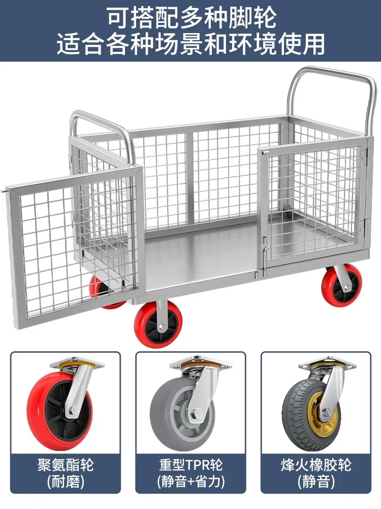 Hand Cart Handling Vehicle, Silent Folding Small , Cargo Pulling With Fence, Trailer, Stall Setting,