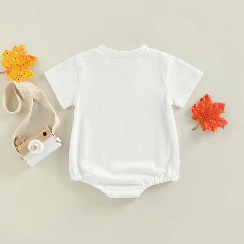 Thanksgiving Day Baby Romper Adorable Short Sleeve Round Neck Bodysuit with Festive Letter Print for Newborns