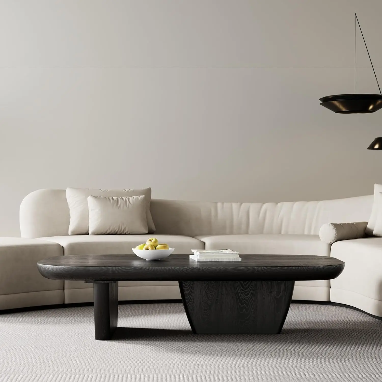 Modern Wood Coffee Table For Living Room, 51.2" Black Rectangle Coffee Table With 2 Unique Legs, Center Table For, Customized