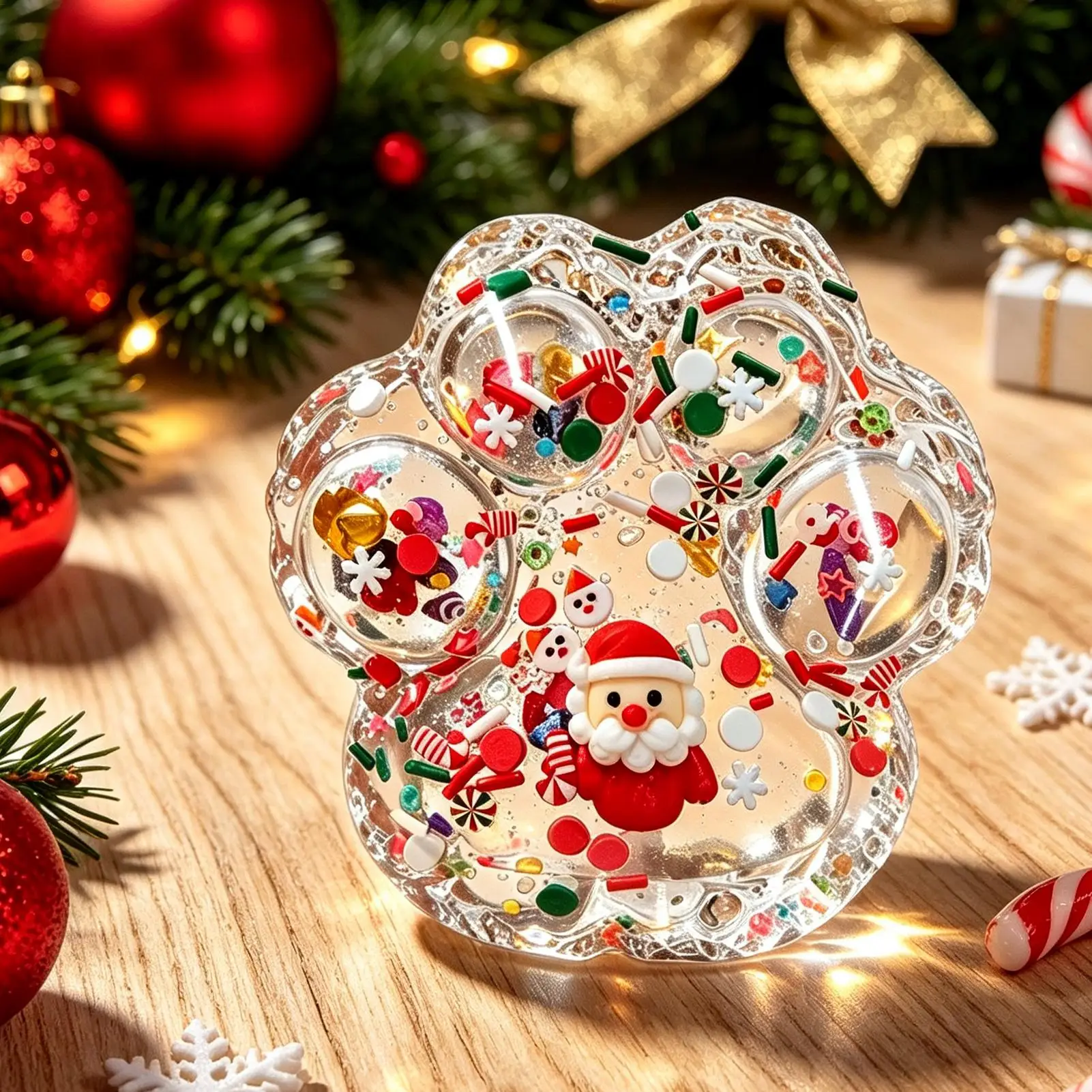 Christmas Themed Fidget Toys Cute Soft Slow Rising Cat Paw With Santa Snowman Snowflake Inside Sensory Fidget Toys For Party