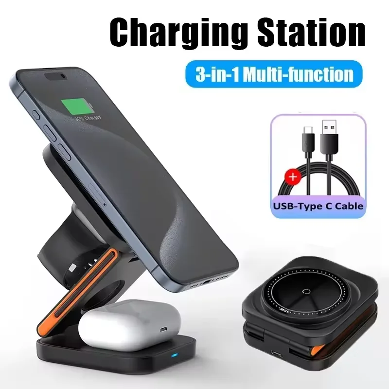 

NEW 30W 3 in 1 Foldable Charging Station Fast Magnetic Wireless Charger Stand for IPhone 15 14 13 12 Apple Watch 8 7 Airpods Pro