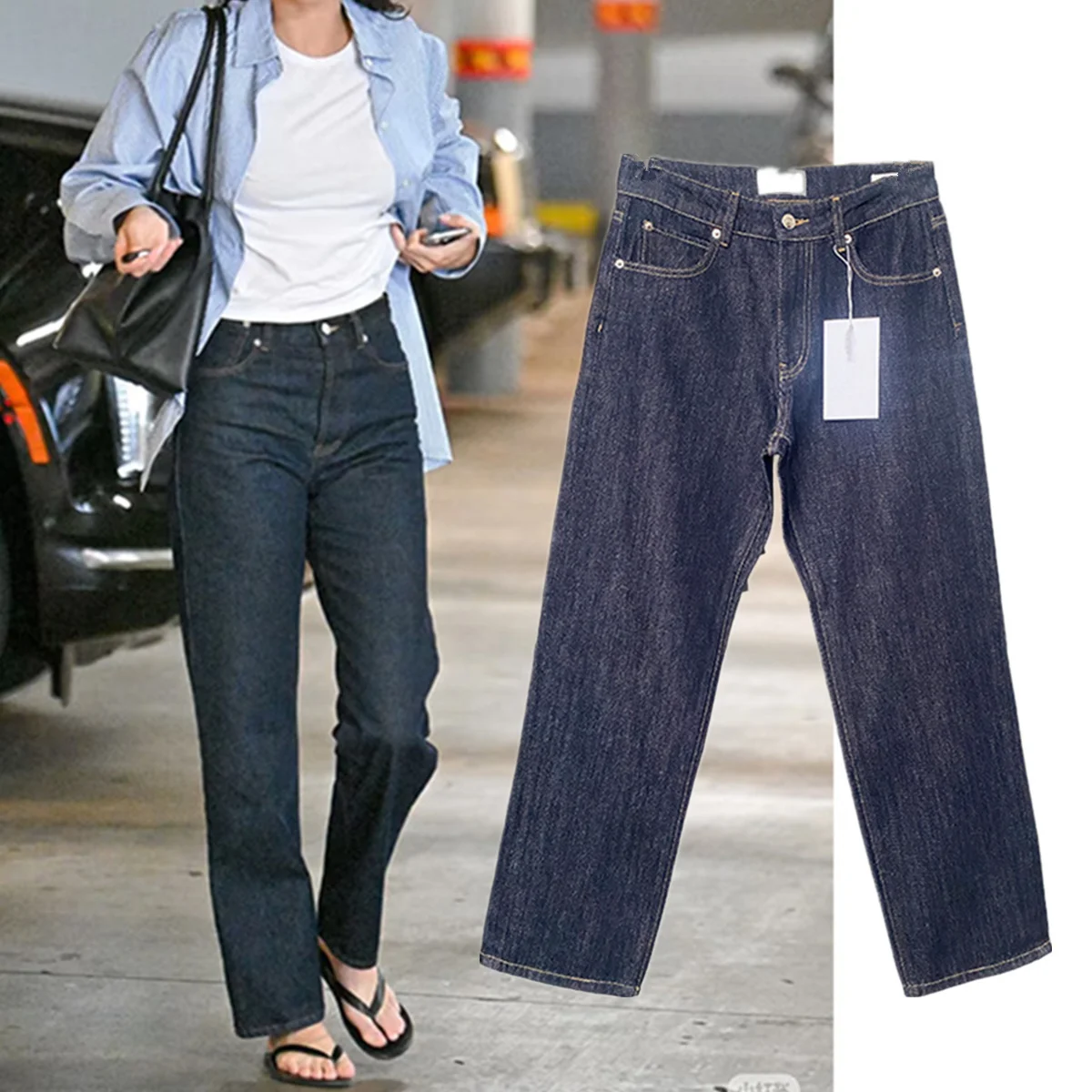 Jenny & Dave français Elegnat femme vêtements minimaliste coton droit taille haute mince pantacourt jean femme Denim pantalon 2026