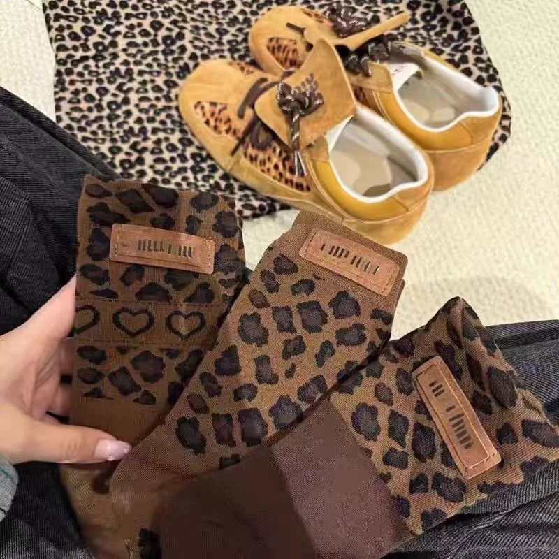 JIAYAN 3 paires de chaussettes 2025 printemps nouveau léopard café femmes Tube moyen Maillard amour Version coréenne chaussettes à la mode