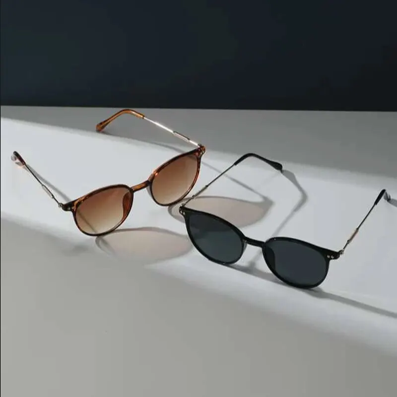 2PCS Women Men Small Round Sunglasses Luxury Brand Designer Popular Sun Glasses Metal Leopard Head Shade Eyewear ﻿ view 2
