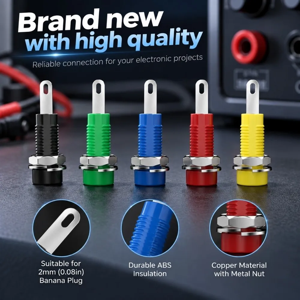 6pcs High Quality 2mm Banana Socket 24*7.3mm Copper/ABS Jack Electrical Connector 5Colors Terminal Test Hole DIY Parts