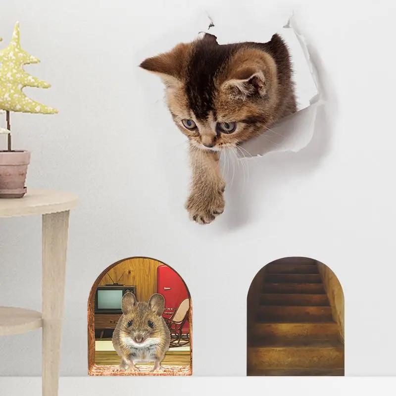 M228 Maus Katzen Tiere Wandaufkleber Badezimmer Toilette Dekor Wohnzimmer Schrank Kühlschrank Home Dekoration Aufkleber – Detail 9