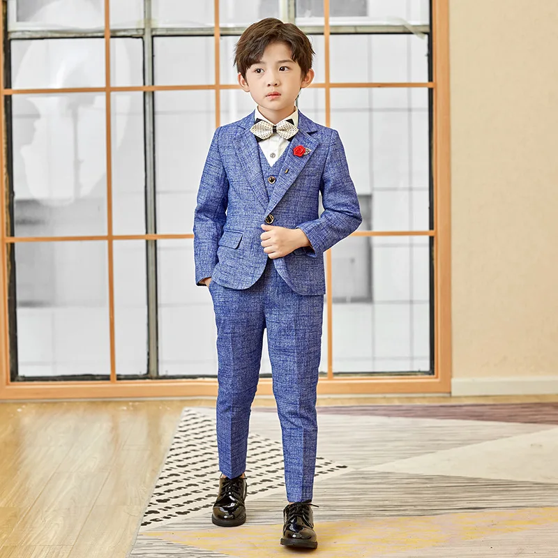 3/4/5/6Pcs/Set Children Boy Formal Plaid Suits Elegant Kids Boys Wedding Birthday Party Suit Outfits Set Young Teenger Boys Suit