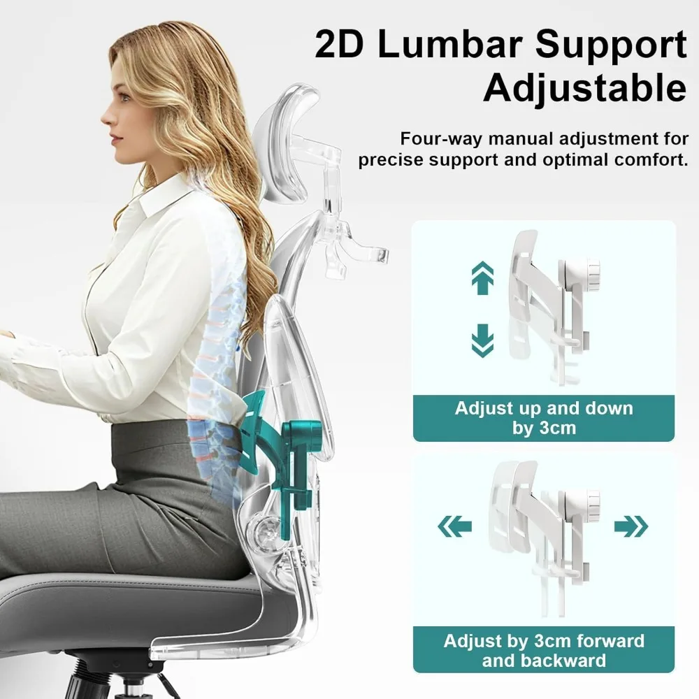 Fine-Tuned Comfort Chair with Liftable Seat, 4D Lumbar Support, Adjustable Armrests, Headrest and Hanging Feature for Enhanced S