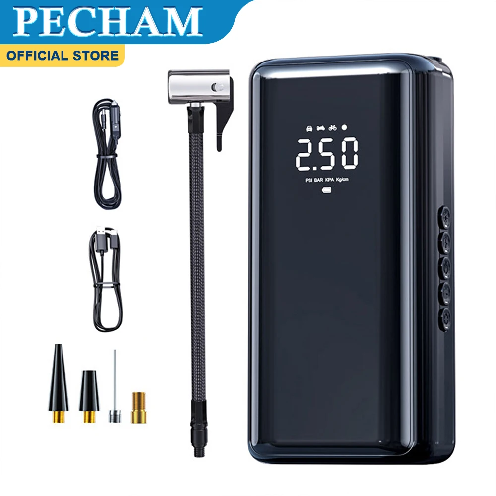 

Накачиватель автомобильных шин, перезаряжаемый электрический насос для шин с цифровым манометром 1500 мАч для мотоцикла, авто, велосипеда, быстрое накачивание