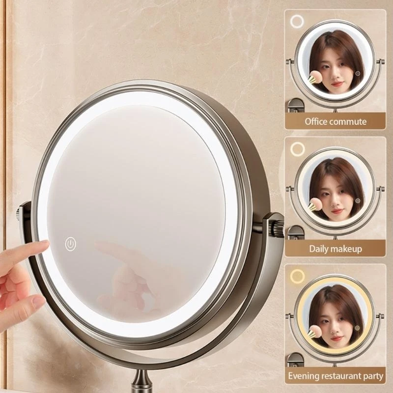 

Magnifying Wall Mounted Makeup Mirror With LED Lighting 360 Degree Adjustable Double Side Accessirt for Bathroom Use Y5GB