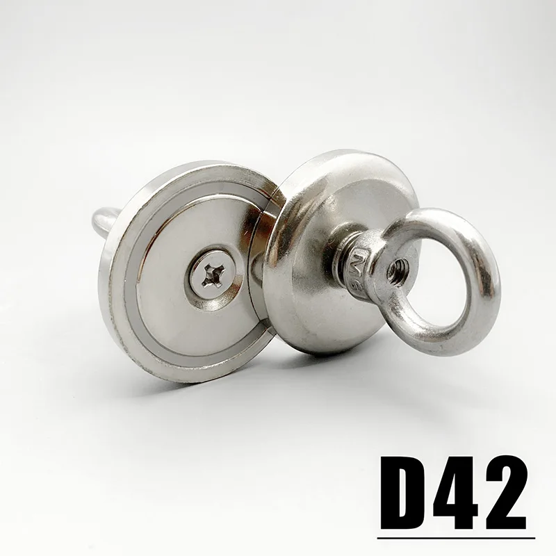 1-5pc Heavy Duty 42mm Neodymium Eyebolt Magnet High Pull Salvage Magnet with Stainless Steel Eye Ring for River Magnetic Fishing
