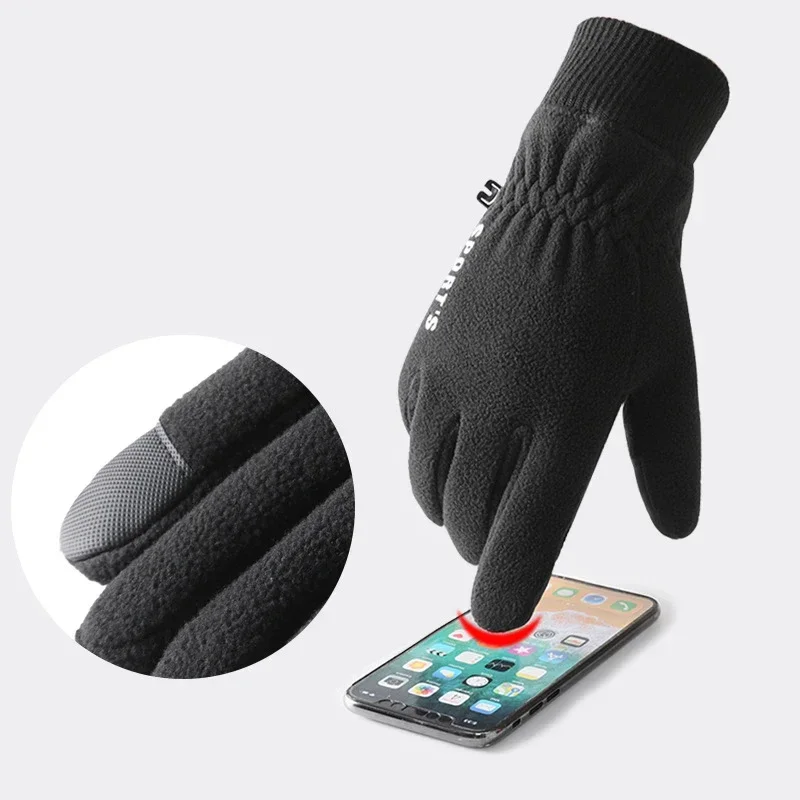 Winter Warm Thick Polar Fleece Ski Gloves Men Women Touch Screen Waterproof Outdoor Cycling Sports Driving Non-slip Black Glove