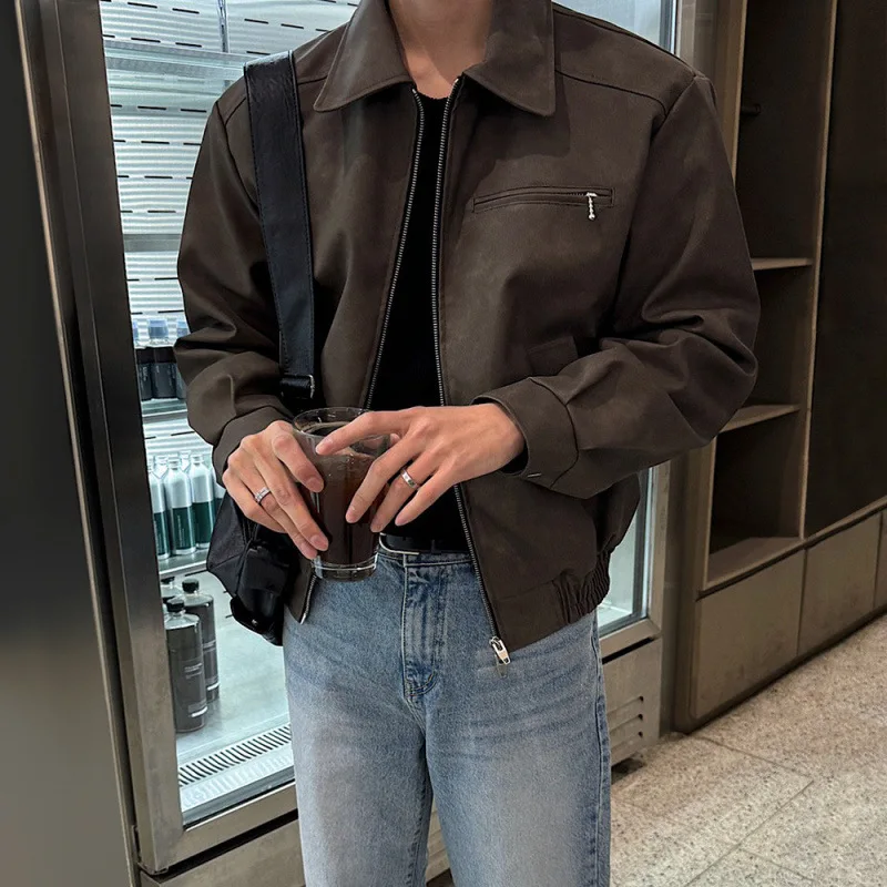 

Retro Short Men's Autumn Loose Collar Leather Jacket