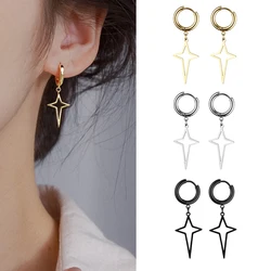 1 Pair Gothic Stainless Steel Hollow Cross Pendant Ear Clip/Buckle Earrings for Women/Men New Trendy Hip Hop Punk Earrings