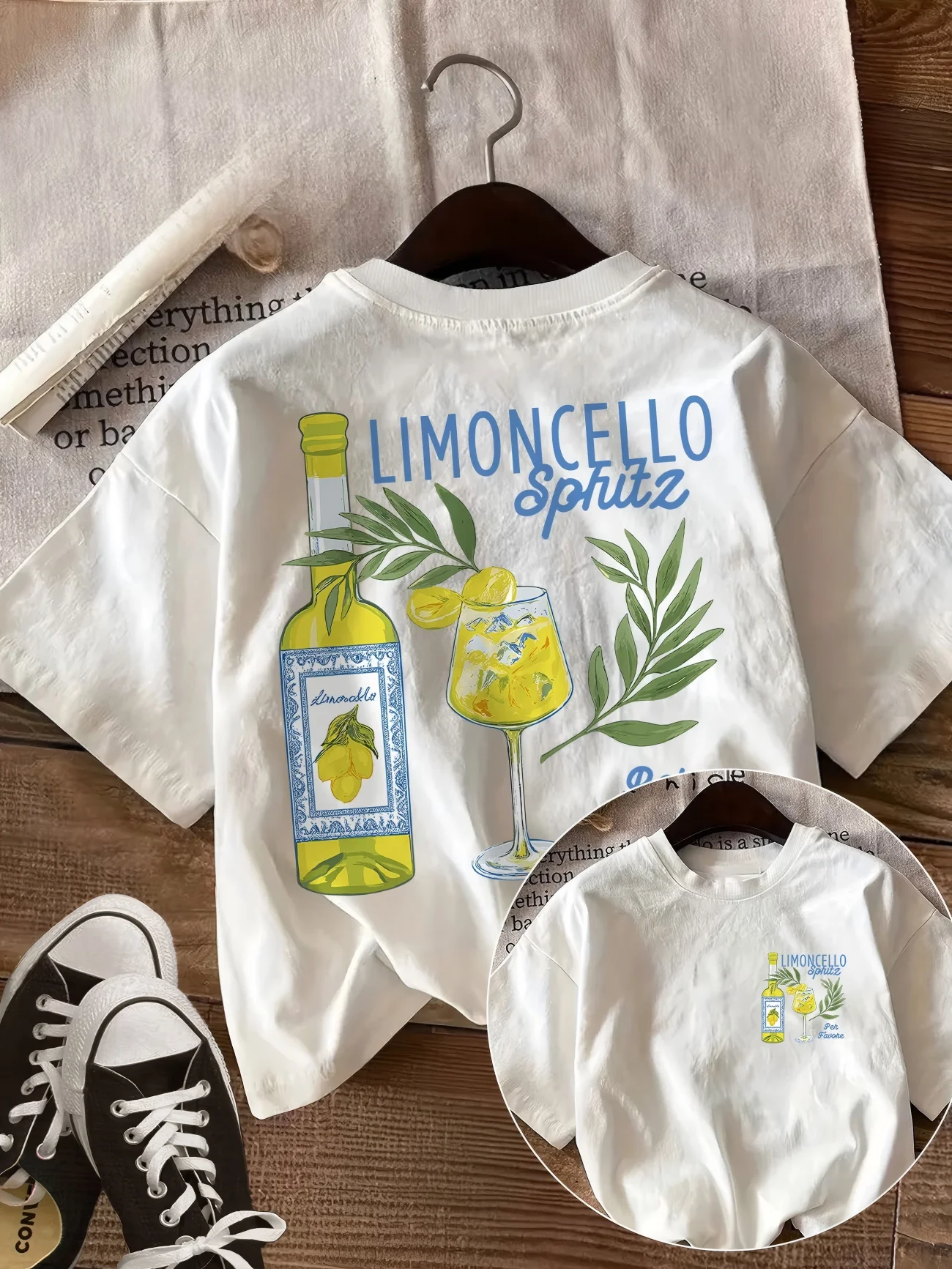 Camiseta gráfica Limoncello Spritz para mujer, camiseta informal de manga corta con estampado de cóctel de limón, estilo vacaciones de verano italianas
