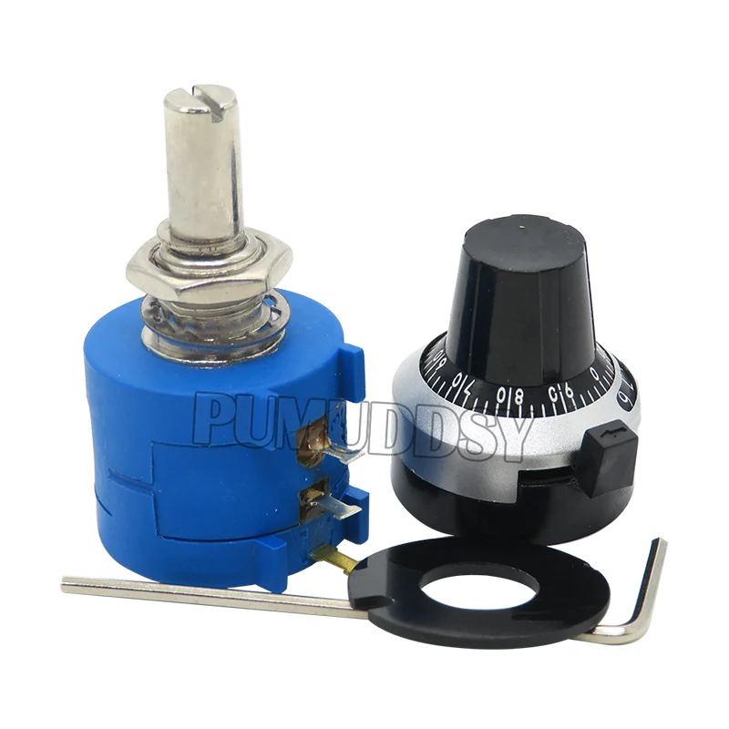 1ชุด3590S พรีซิชั่ Multiturn (1PCS Potentiometer 10ปรับ Resistor + 1PCS เปลี่ยนนับ Dial โรตารี่6.35Mm Knob) ใหม่