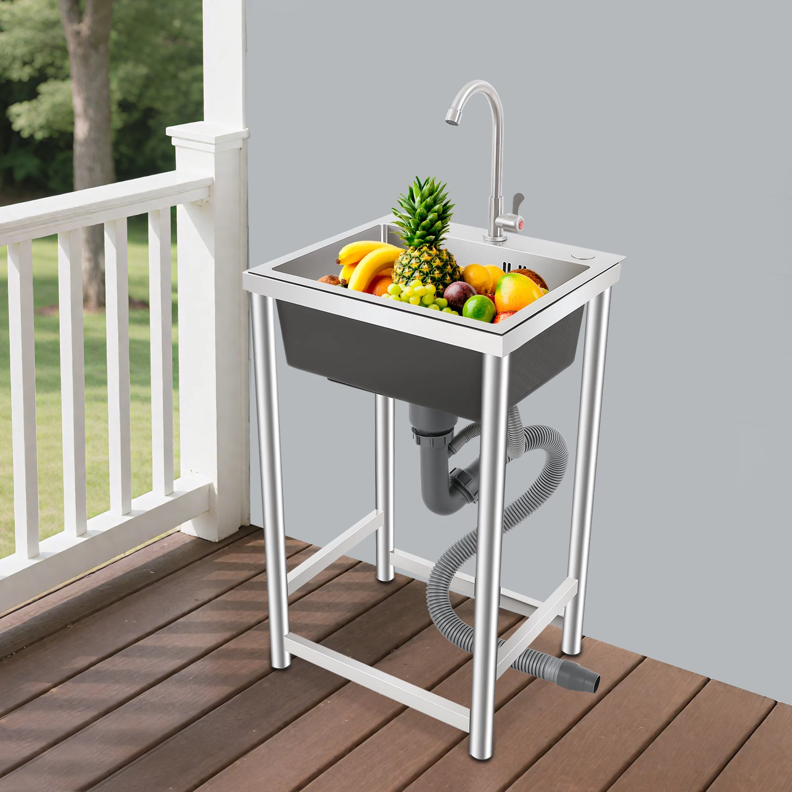 

Free Standing Utility Sink Wear-Resistan Single Bowl Commercial Sink Restaurant Kitchen Sink Large Sink Space for Homes/Bars