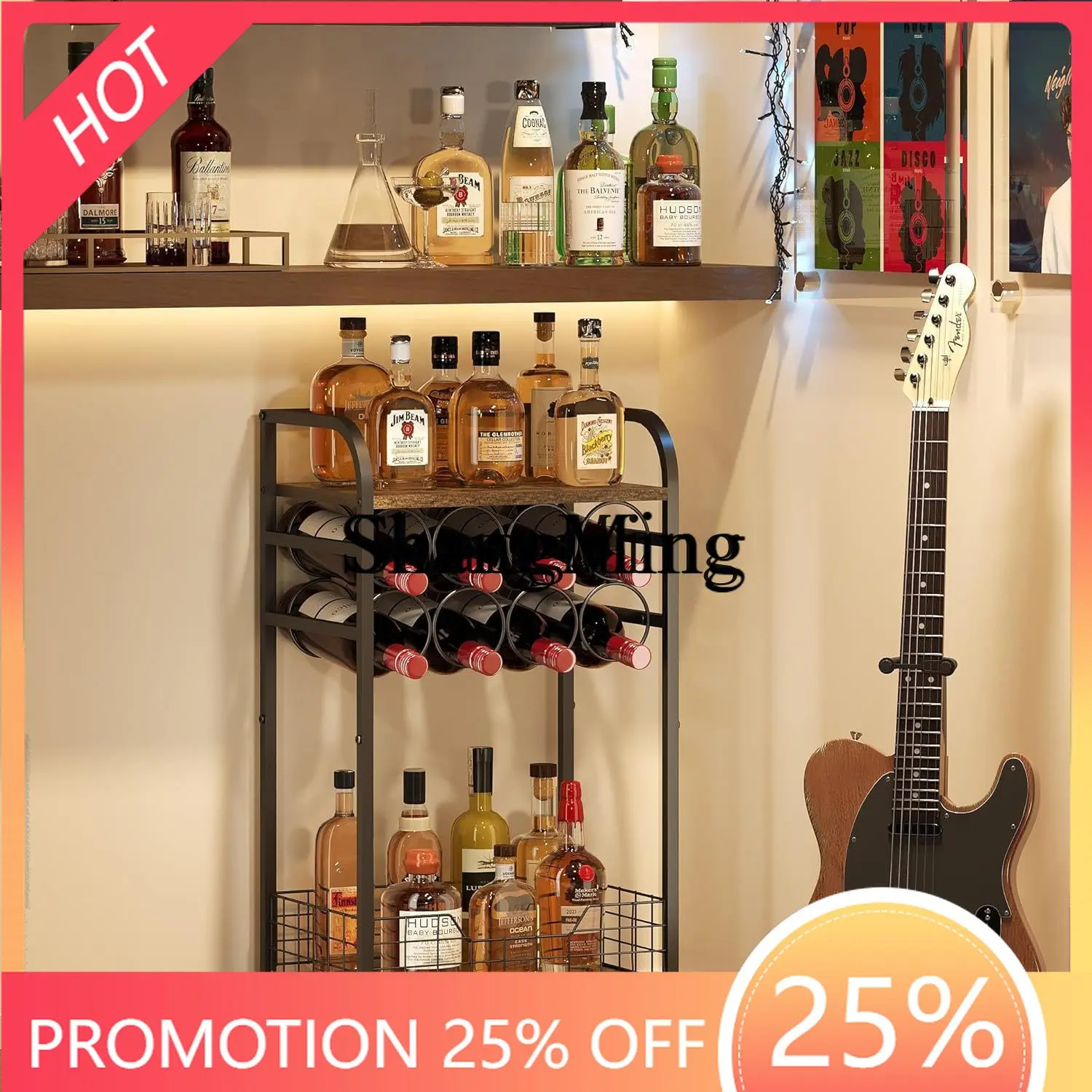 

FG good-looking Shelf Household Wine Rack Single-sided against the wall Multifunctional wine rack Hanging cup rack