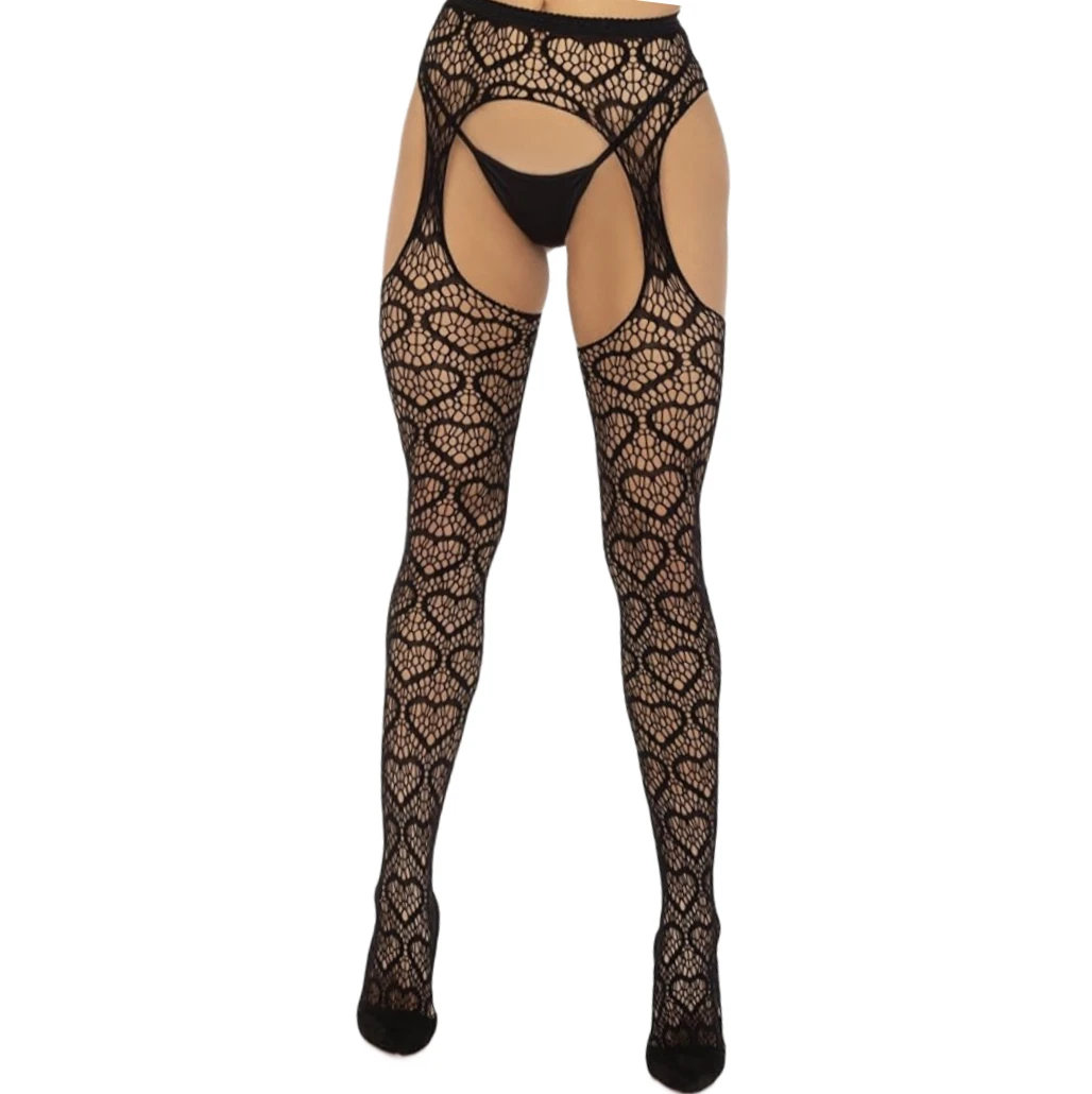 

Erotic White Tights Sexy Nightwear Fishnet Thigh High Body Stockings Hot Girl Heart Pattern High Waist Pantyhose for Women