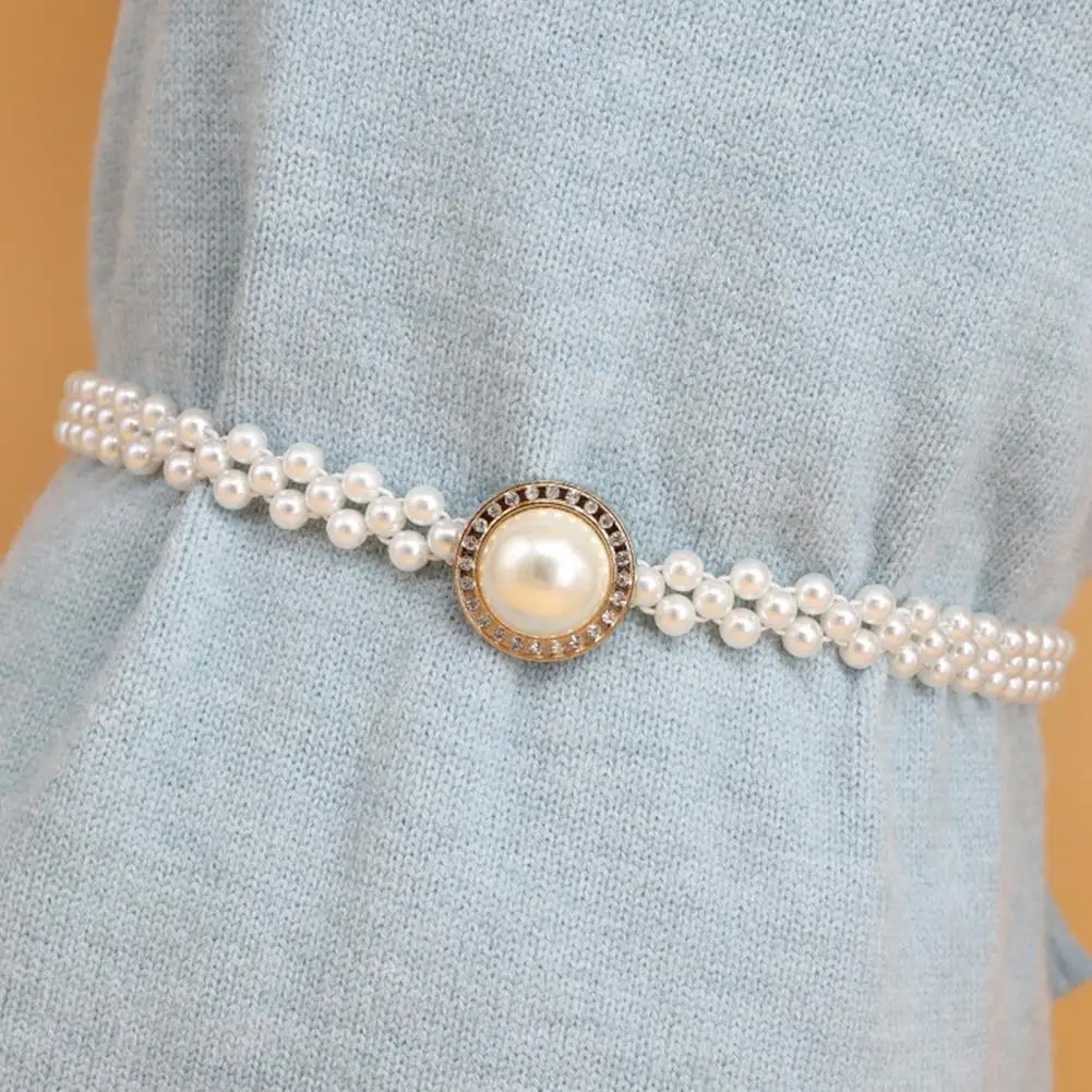 Pearl Waist Chain Imitation Pearl Belt Elegant Pearl Rhinestone Waist Chain for Women Fashion Bridal Belt for Wedding Dress