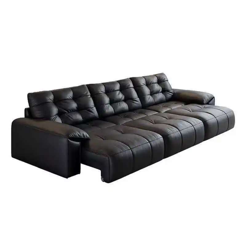 

Italian minimalist leather zero against the wall electric function sofa small apartment straight row