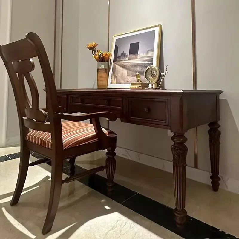 Bureau néoclassique en bois massif, nouveau bureau français victorien pour la maison, bureau d'étude simple et léger, bureau d'écriture de luxe