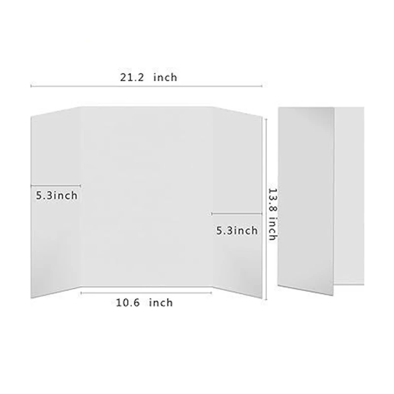 Pequeno Trifold Poster Board Branco, Vem com acessórios pegajosos, Apresentação ondulada, 21.5X14 polegadas, 4 pcs