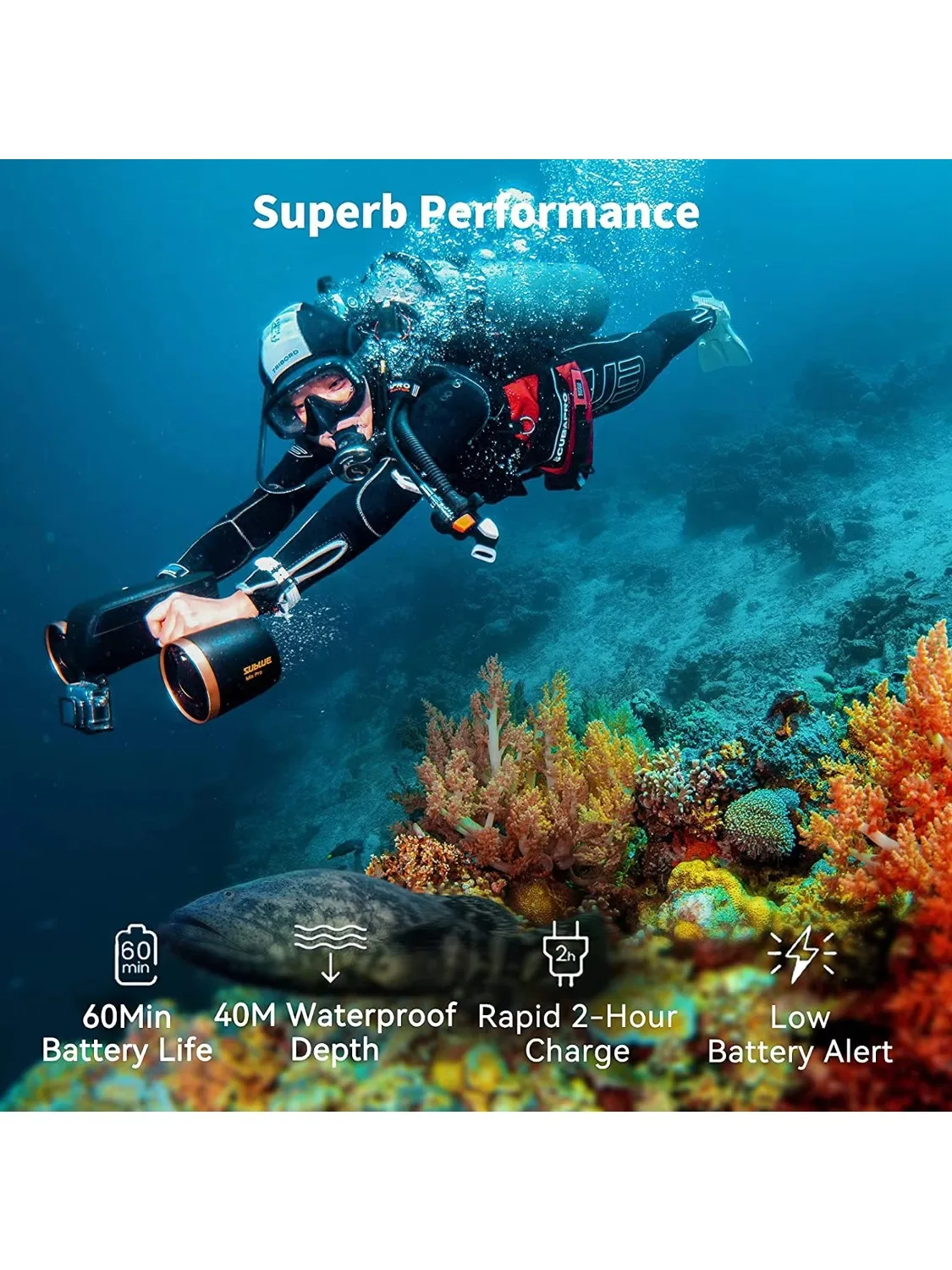 카몰렉 화이트샤크 믹스 프로 수중 스쿠터 2단 기어 듀얼 모터 40M 방수 다이빙 스노클링용