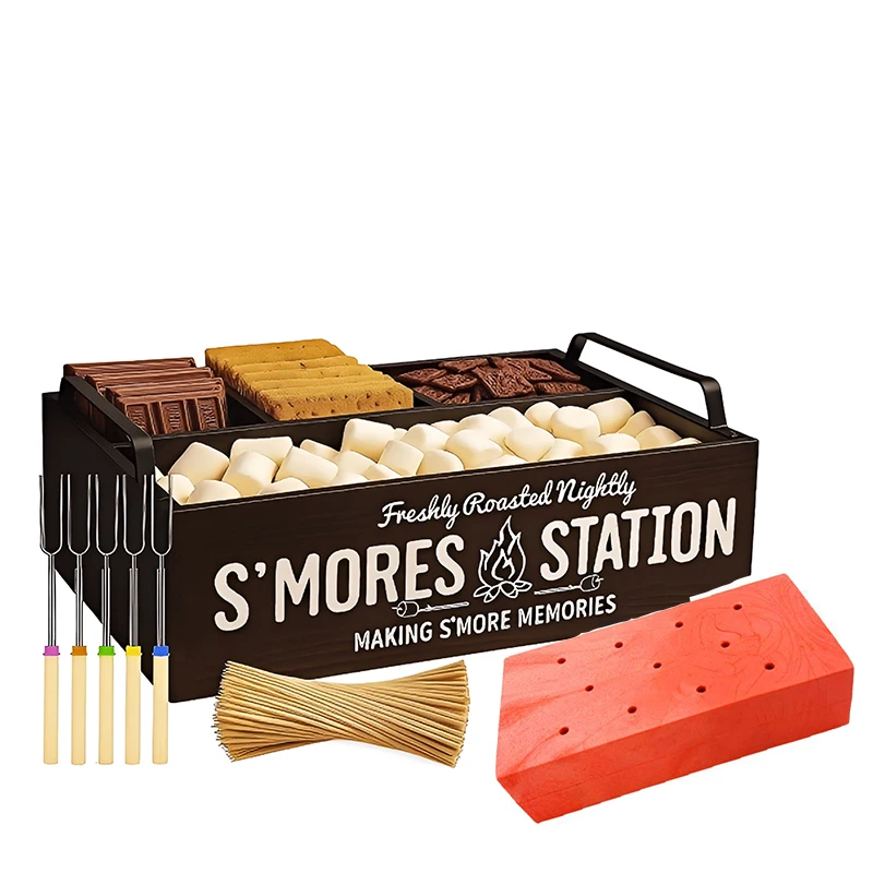 

Wooden Smores Station Kit for Fire Pit Smores Maker Smores Caddy Organizer for S Mores Station