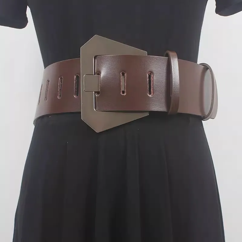 Women's Runway Fashion Genuine Leather Cummerbunds Female Dress Corsets Waistband Belts Decoration Wide Belt R849