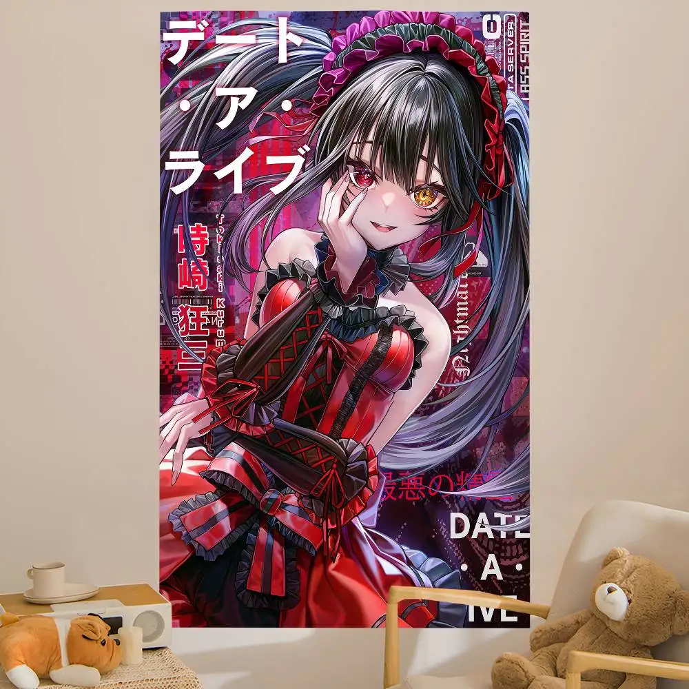 Game characters T-Tokisaki Kurumi cartoon Printed Large Wall Tapestry Hanging Tarot Hippie Wall Rugs Dorm Home Decor